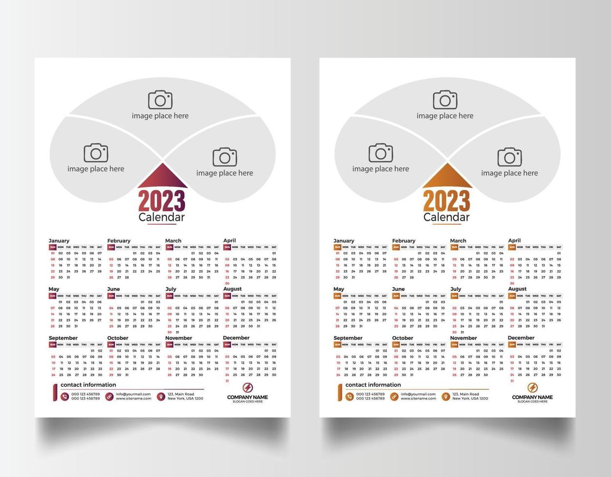 2023 wall calendar design template vector