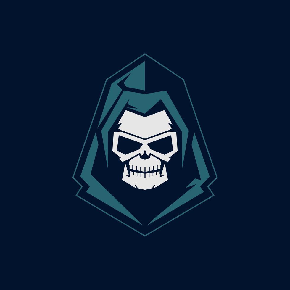 mascota del diseño de estilo militar del cráneo del logotipo de Grim Reaper. para el diseño del logotipo de la mascota en la placa moderna, la plantilla del logotipo de la mascota. vector