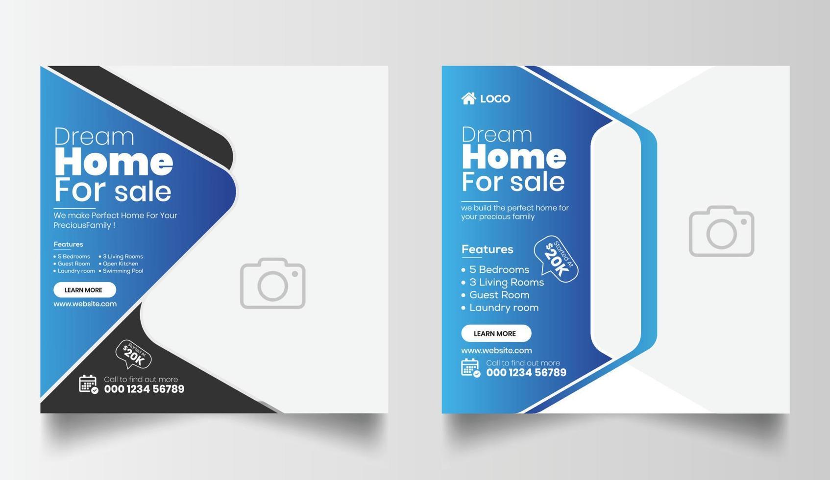 Real estate house for sale social media banner template vector