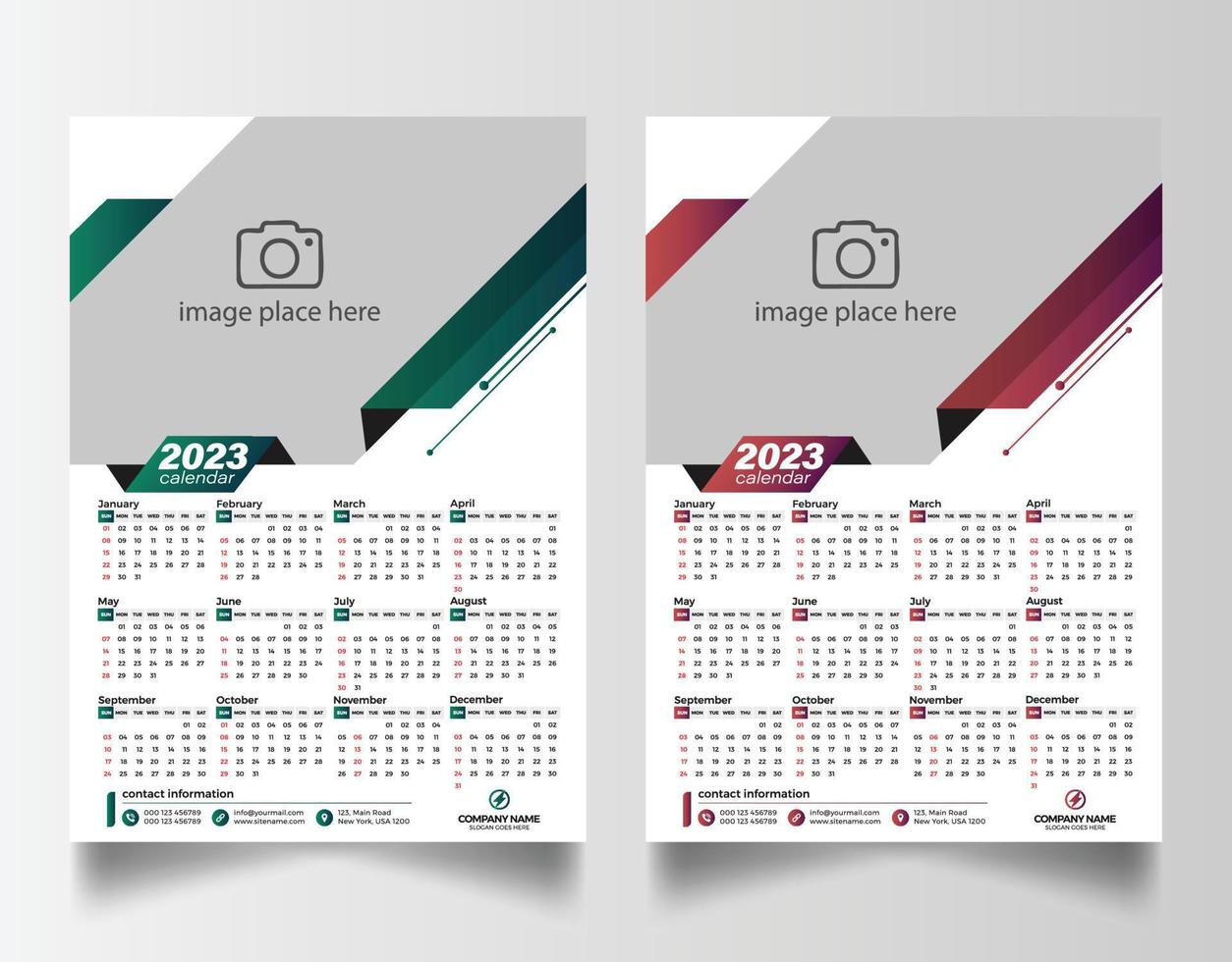 2023 wall calendar design template vector