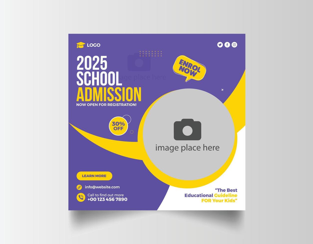 School admission social media post or web banner template vector