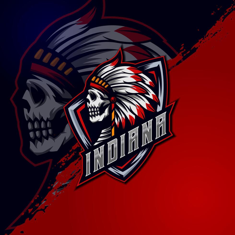 Indian Skull E-Sport logo design template vector