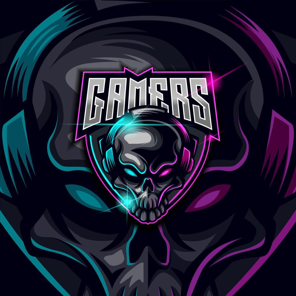 Skull Gaming Esport logo design template vector