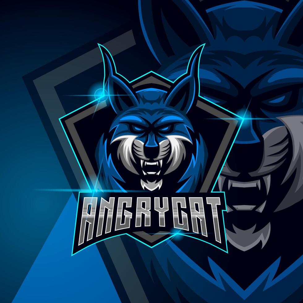 Angry Cat E-Sport logo design vector template