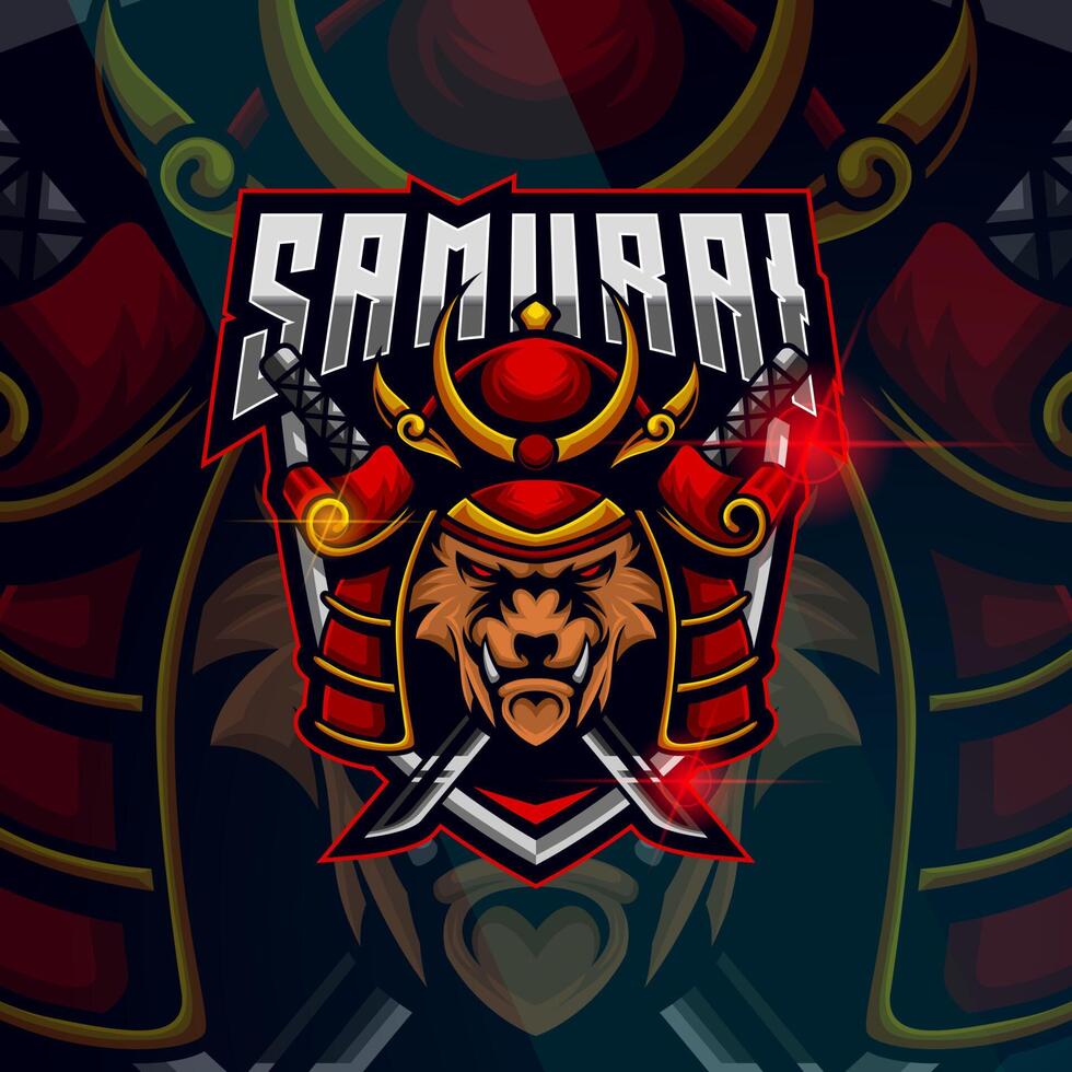 Tiger Samurai Esport logo design template vector