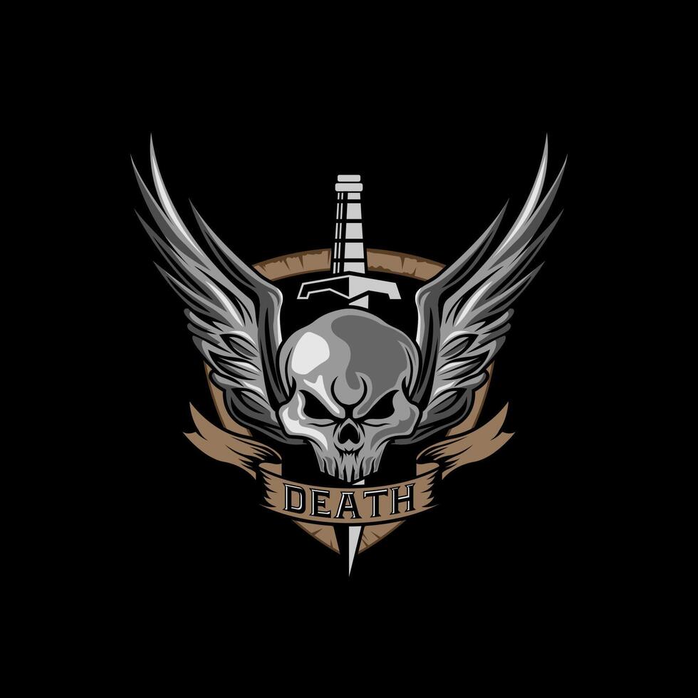 Angry Military Skull Wings and Shield vintage design template for labels, emblems, badges or other. vector