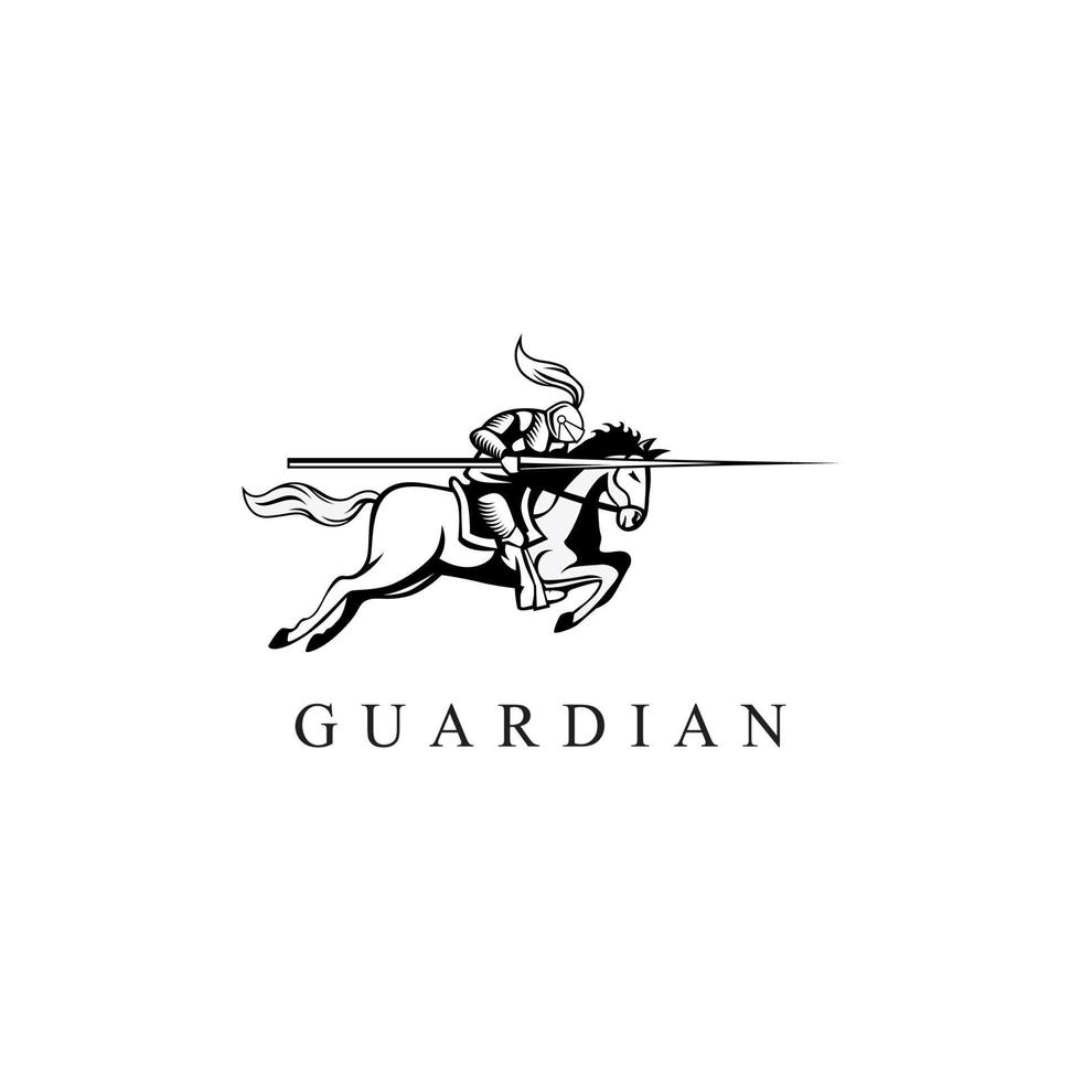 plantilla de diseño de logotipo en blanco y negro de caballero y caballos.eps vector