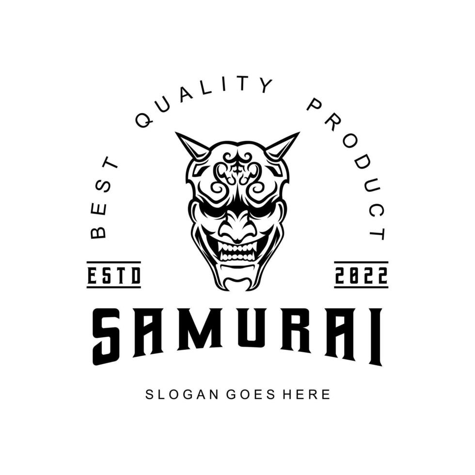 Samurai Mask Ronin Angry Face logo icon symbol black and white vintage template for labels, emblems, badges or design template vector