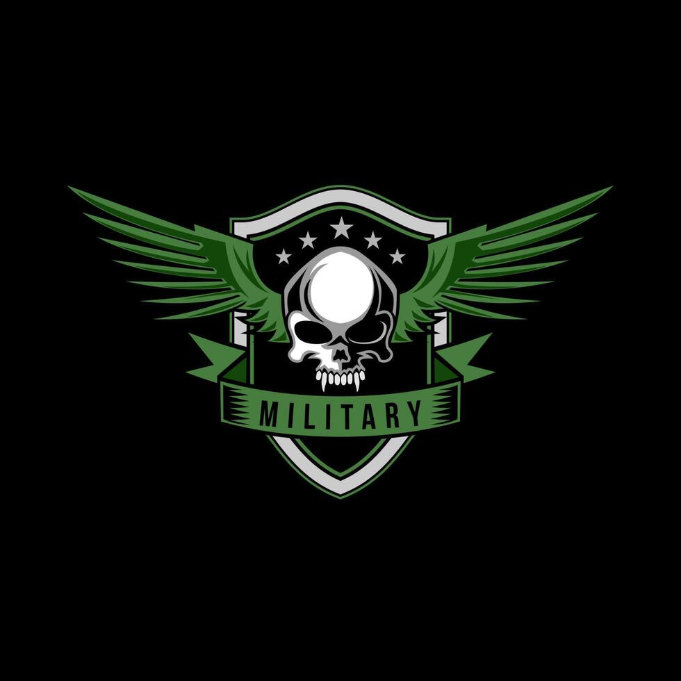 Military Skull Wings and Shield vintage design template for labels, emblems, badges or other. vector