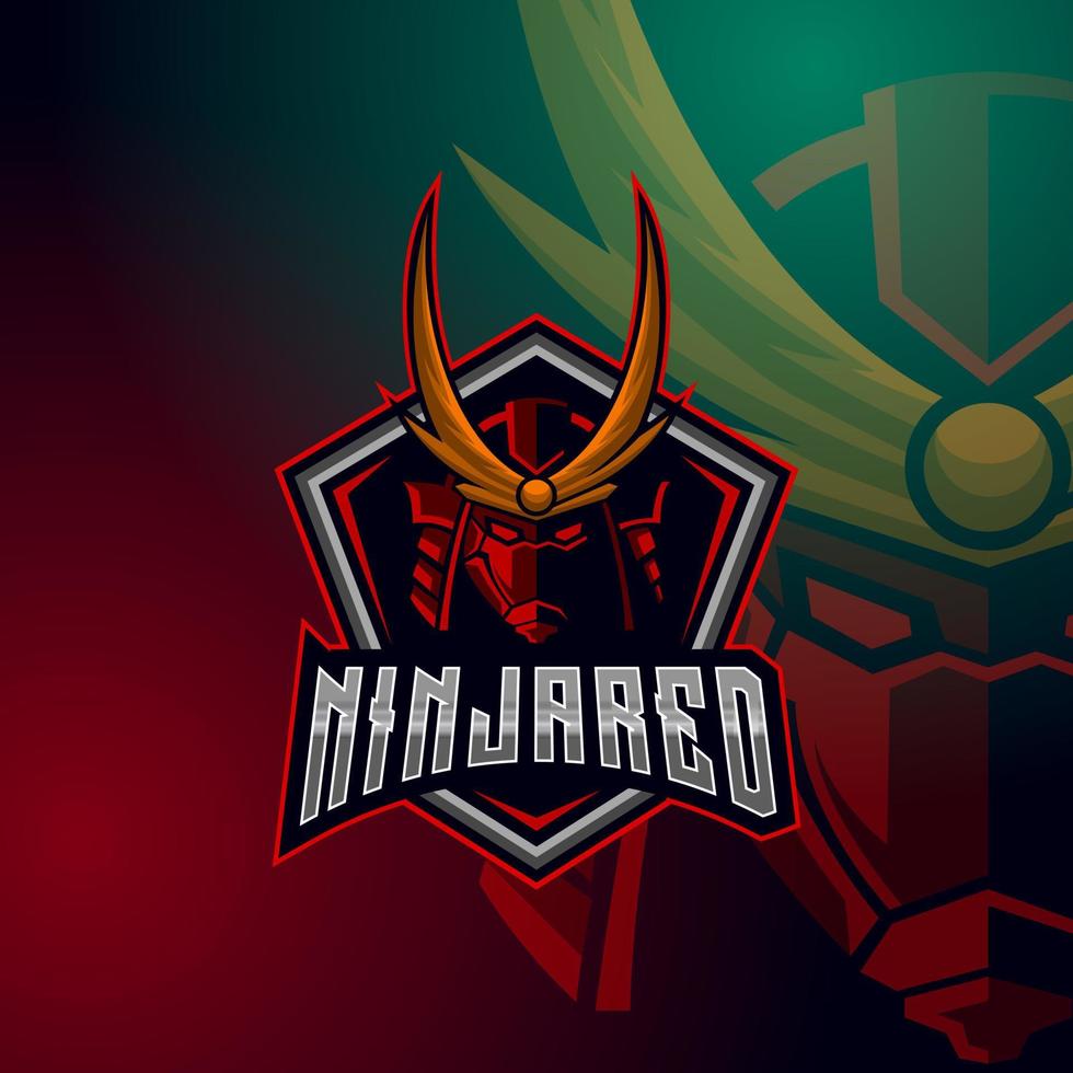 Ninja Red E-Sport logo design template vector