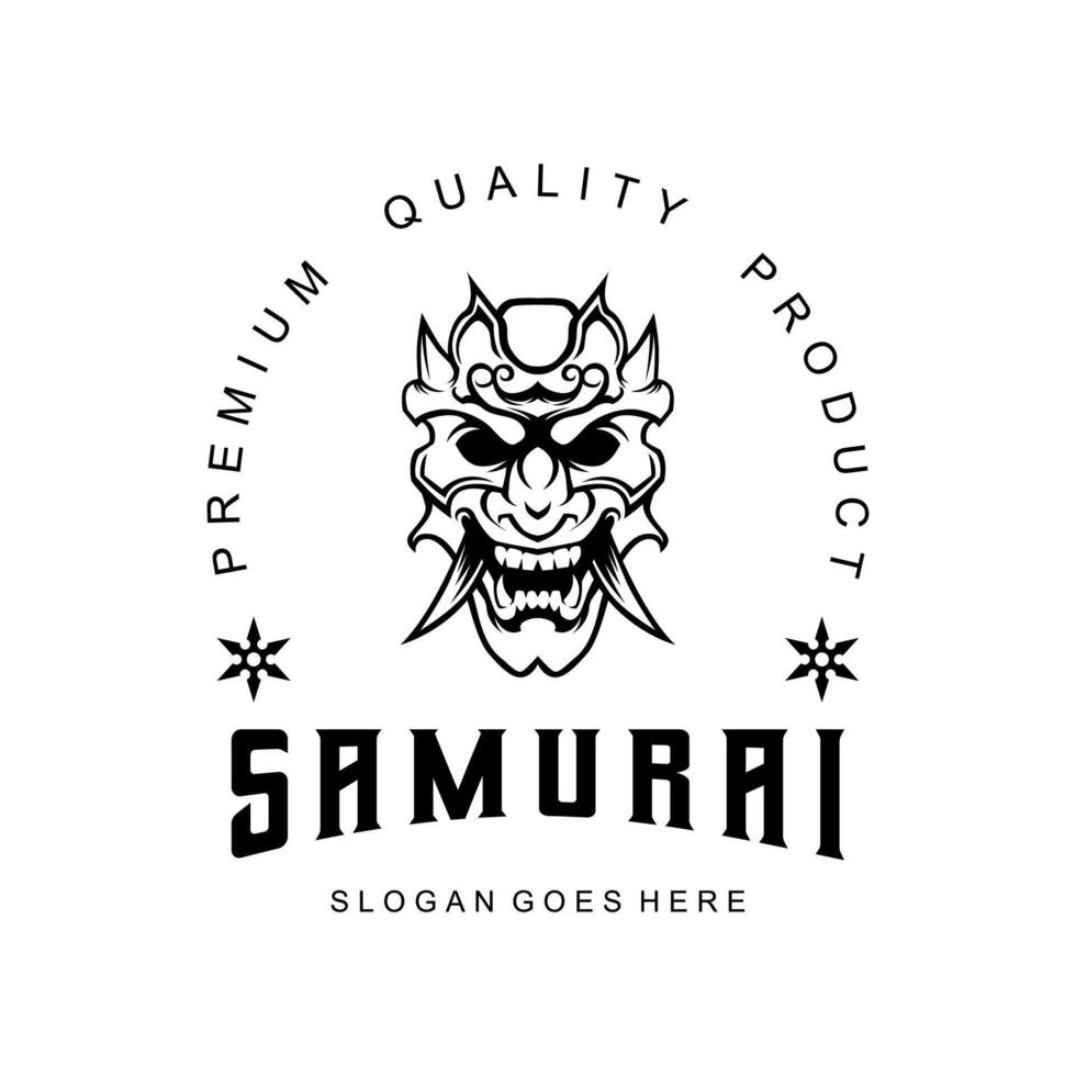 Samurai Ronin Mask logo icon symbol black and white vintage template for labels, emblems, badges or design template vector