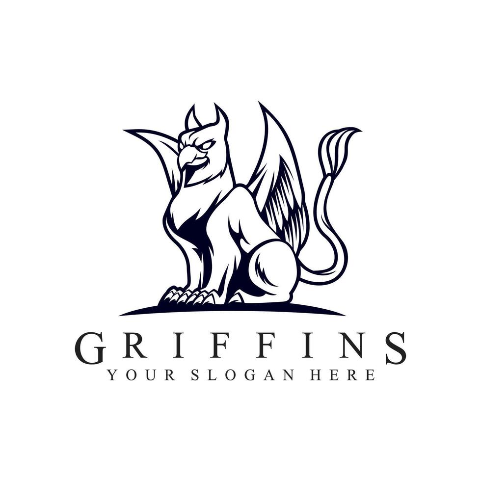 griffin black and white vintage template for labels, emblems, badges or logo design template vector