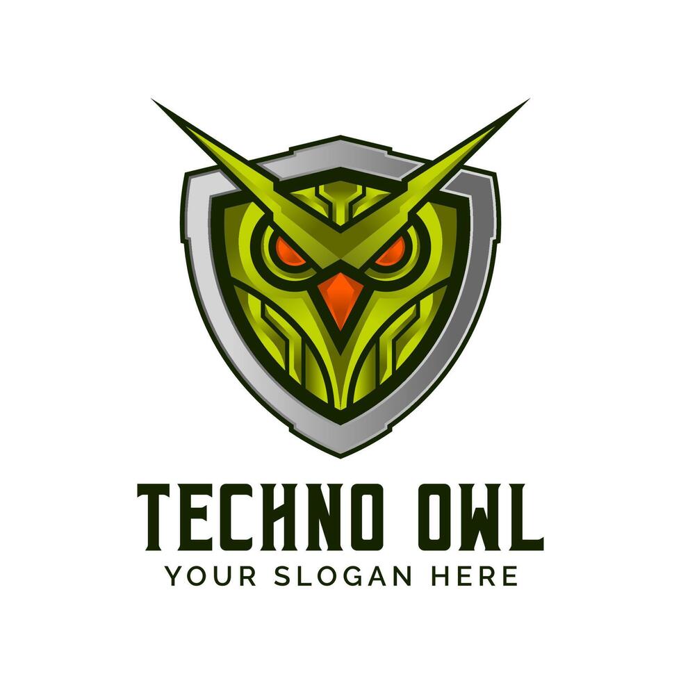 Techno Owl Shield Logo Design Vector Illustration