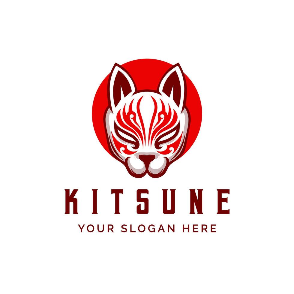 Kitsune japan Wolf Mask Logo design vector illustration