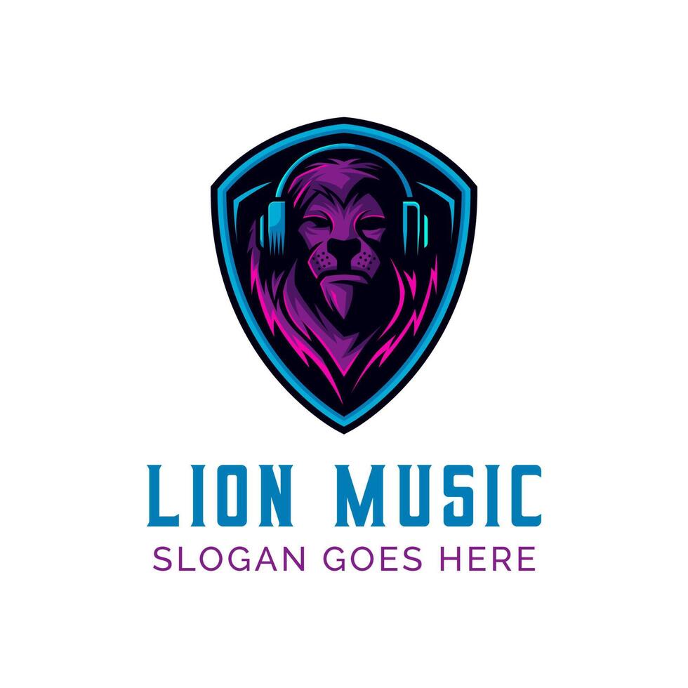 Lion Headset Mascot logo design template vector illustration