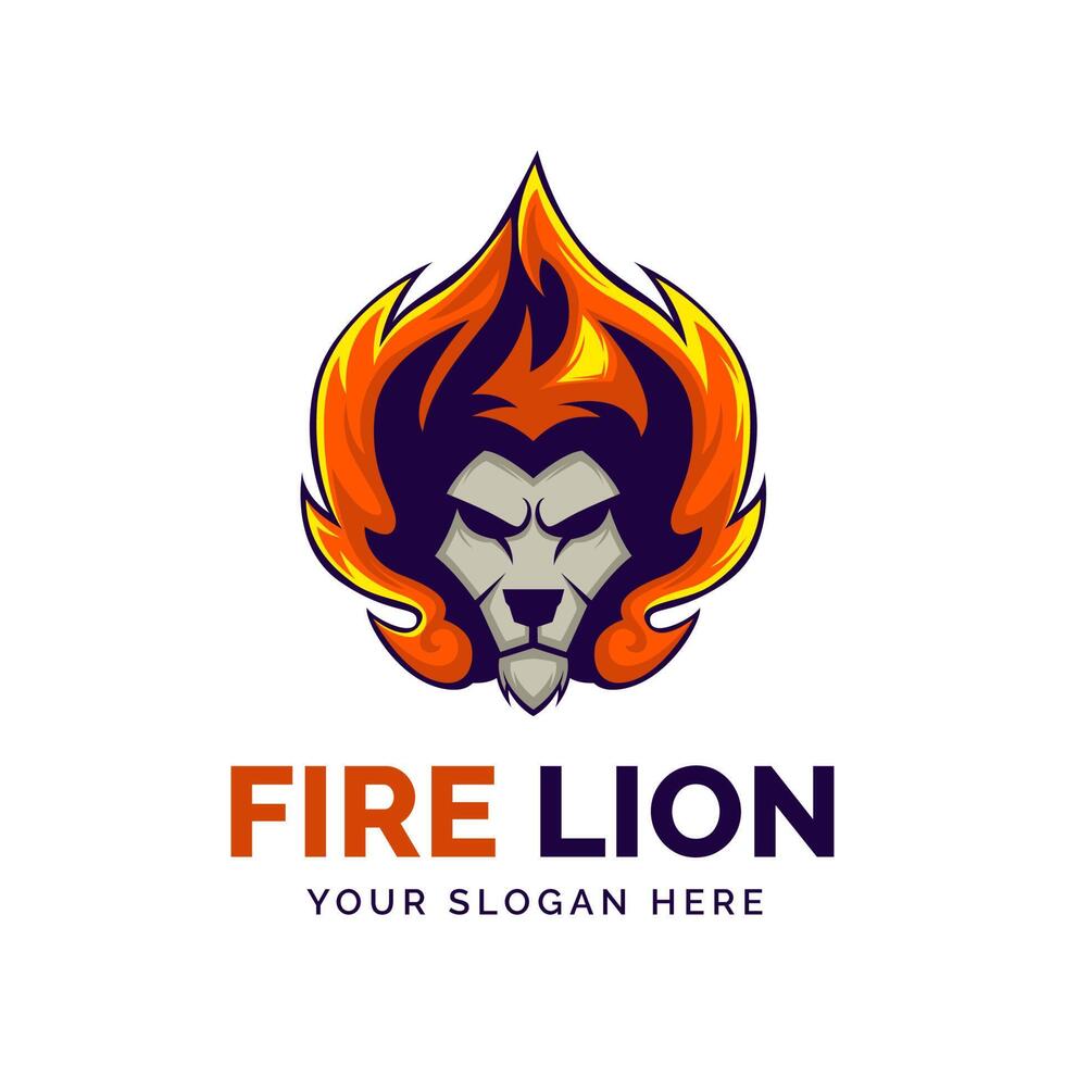 Lion Fire Flame Logo design vector illustration template