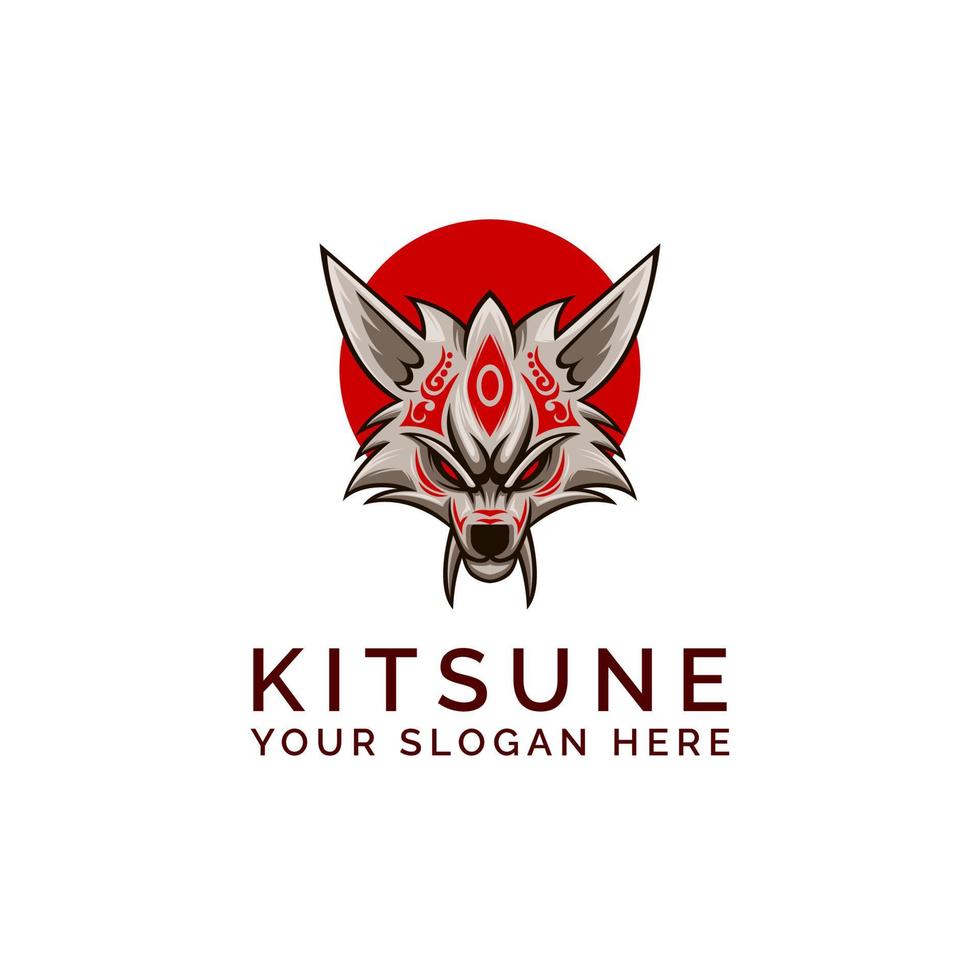 cabeza de lobo kitsune ilustración de vector de logotipo de lobo japonés