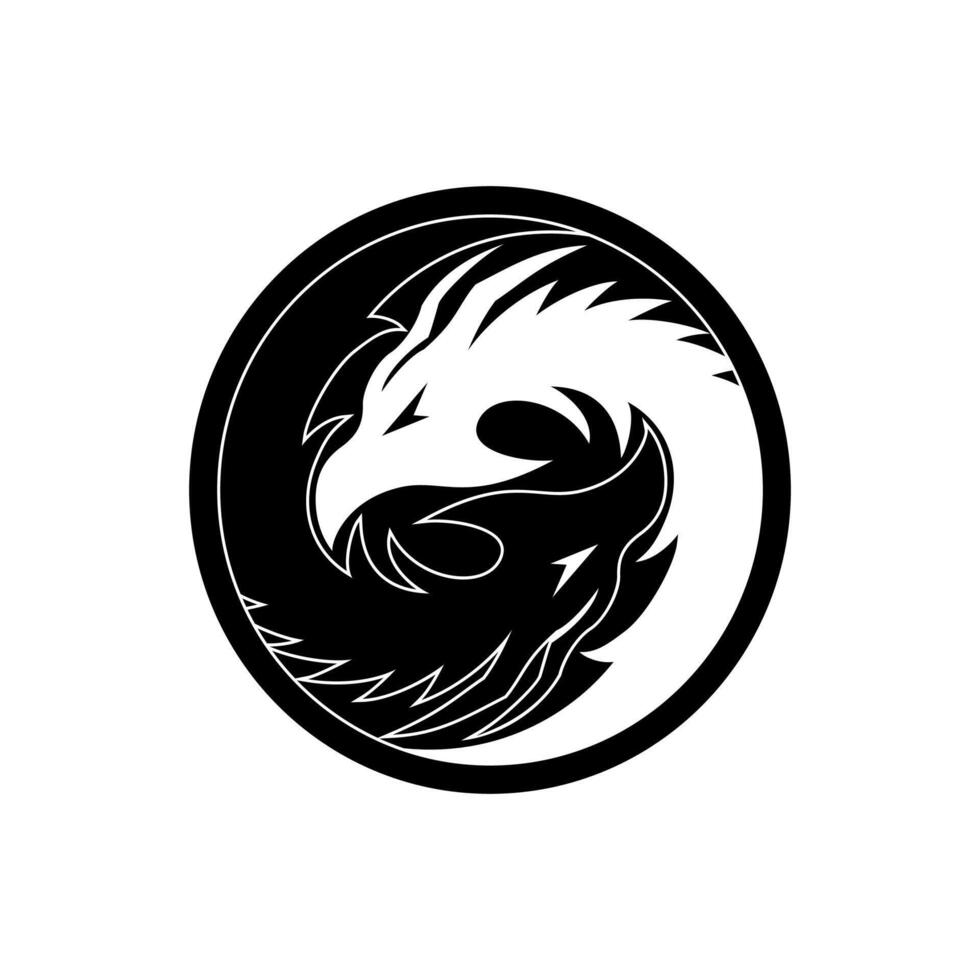 dragón yin yang símbolo plantilla vintage en blanco y negro para etiquetas, emblemas, insignias o plantilla de diseño de logotipo vector