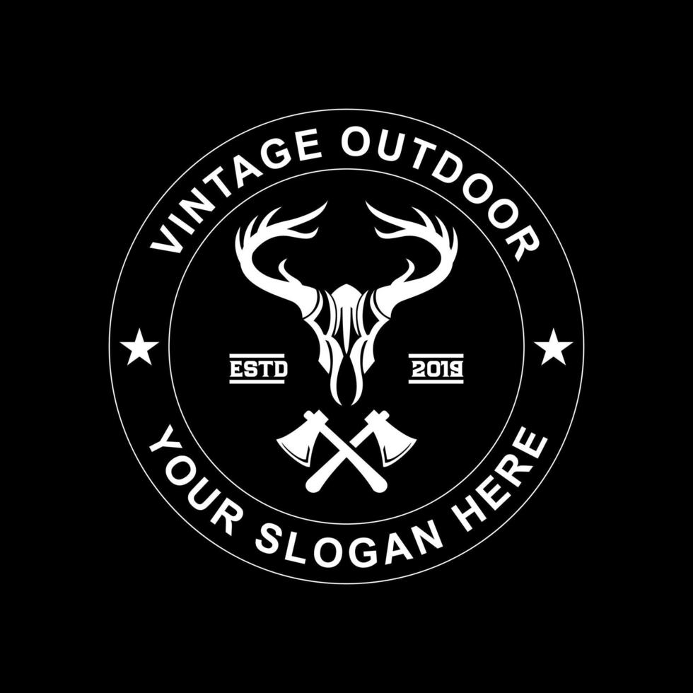 Vintage Circle Deer skull Outdoor adventure logo design template vector illustration