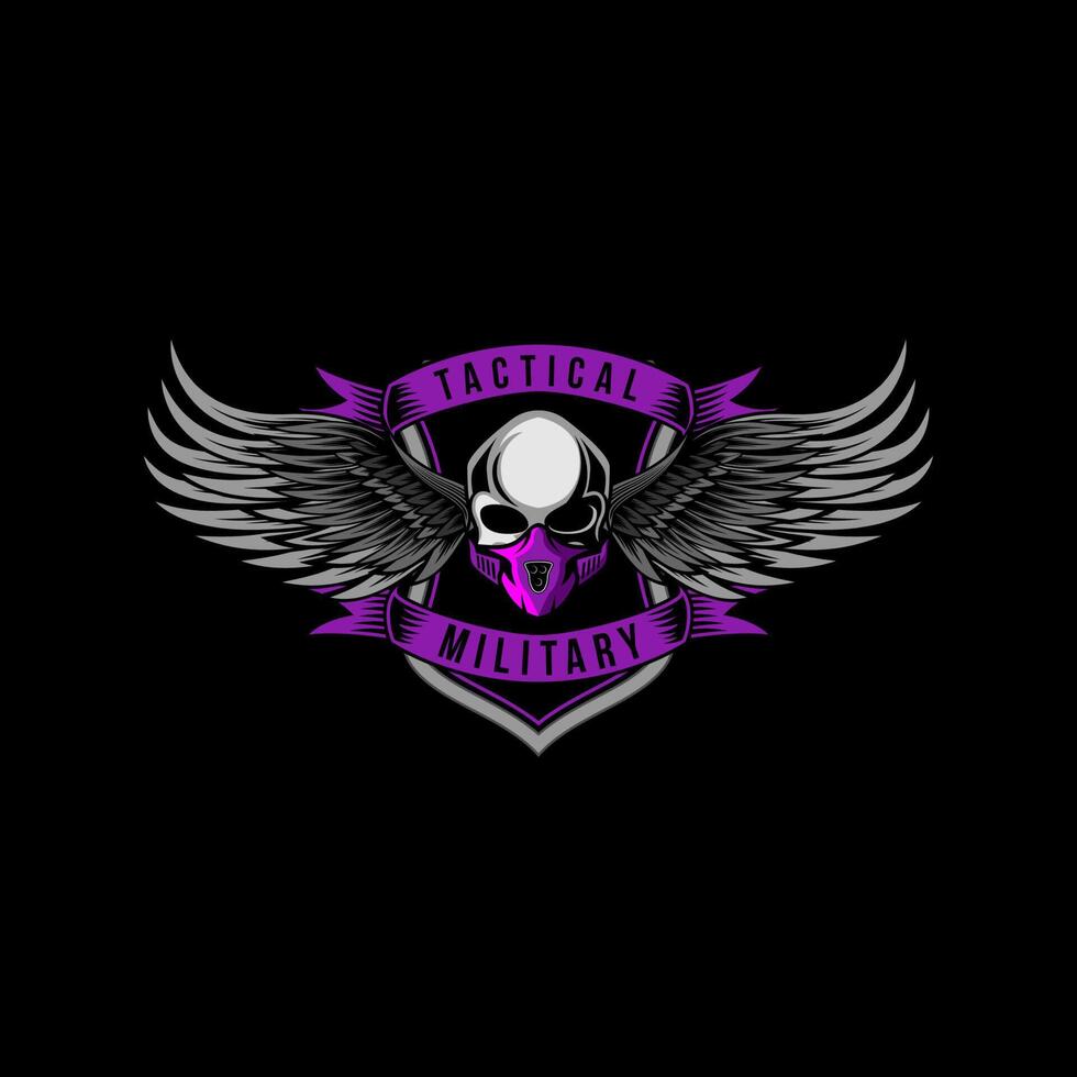 Mask Military Skull Wings and Shield vintage design template for labels, emblems, badges or other. vector