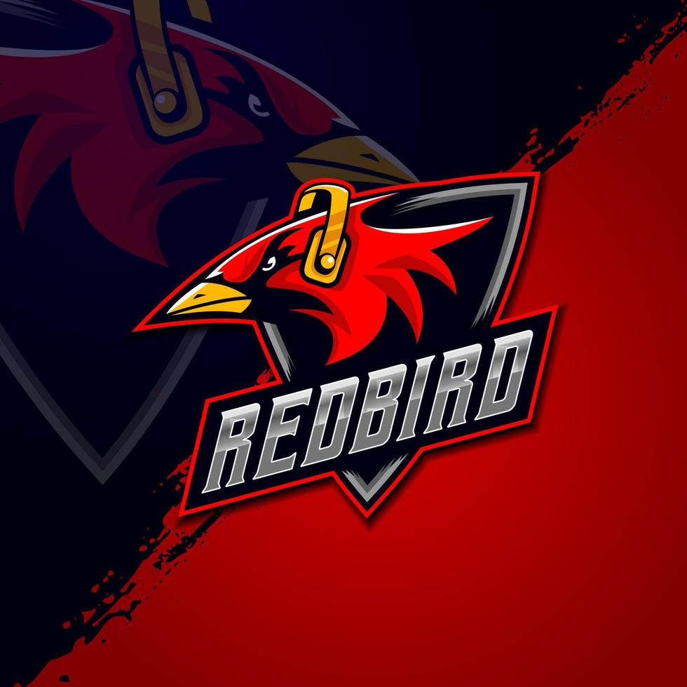 plantilla de diseño de logotipo de esport de pájaro rojo vector