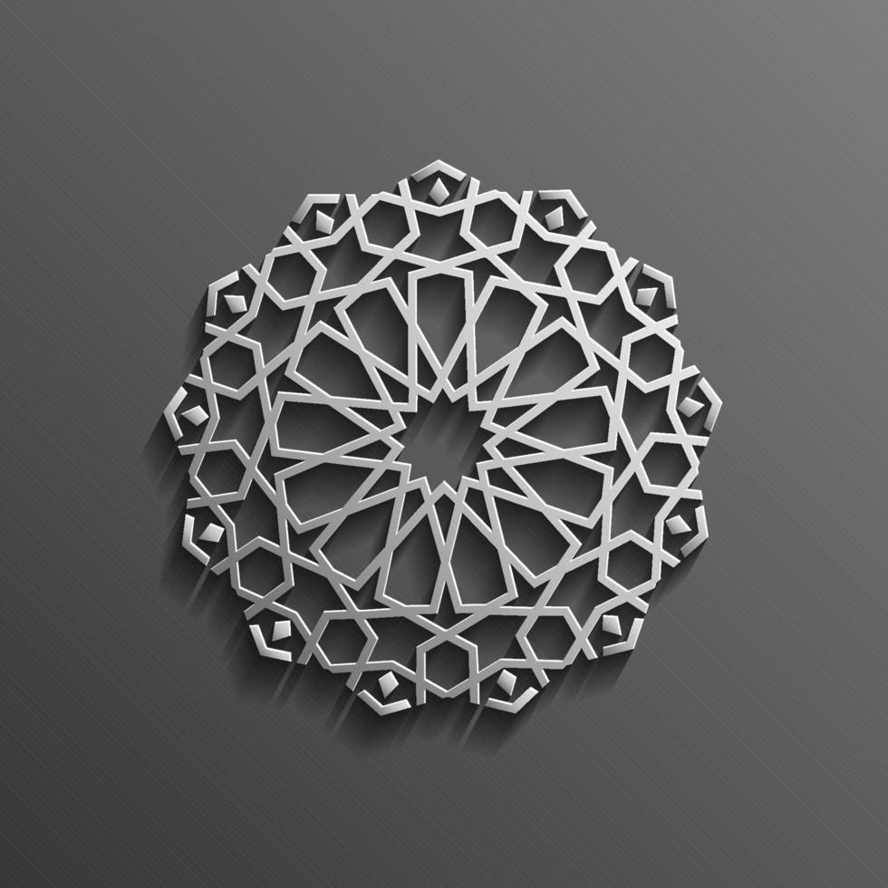 Islamic 3d on dark mandala round ornament background architectural muslim texture design . Can be used for brochures invitations,persian motif vector