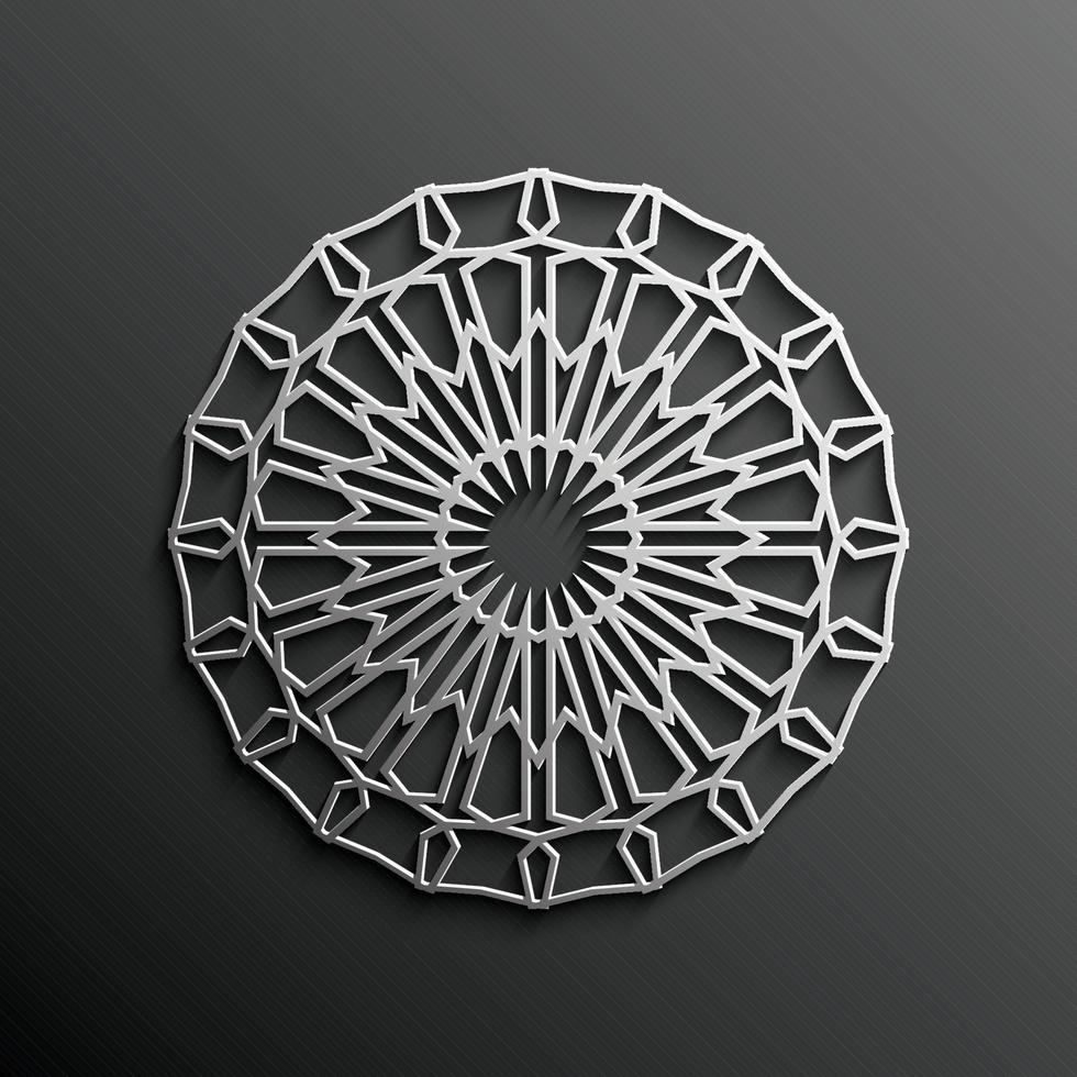 Islamic 3d on dark mandala round ornament background architectural muslim texture design . Can be used for brochures invitations,persian motif vector