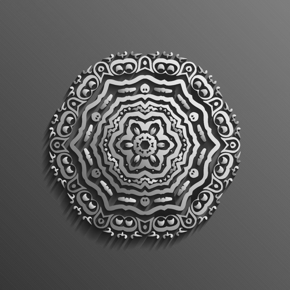 Islamic 3d on dark mandala round ornament background architectural muslim texture design . Can be used for brochures invitations,persian motif vector