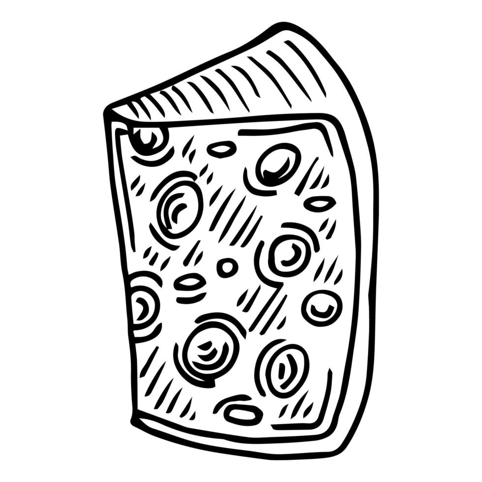ilustración de dibujado a mano negro de dibujos animados de queso vector