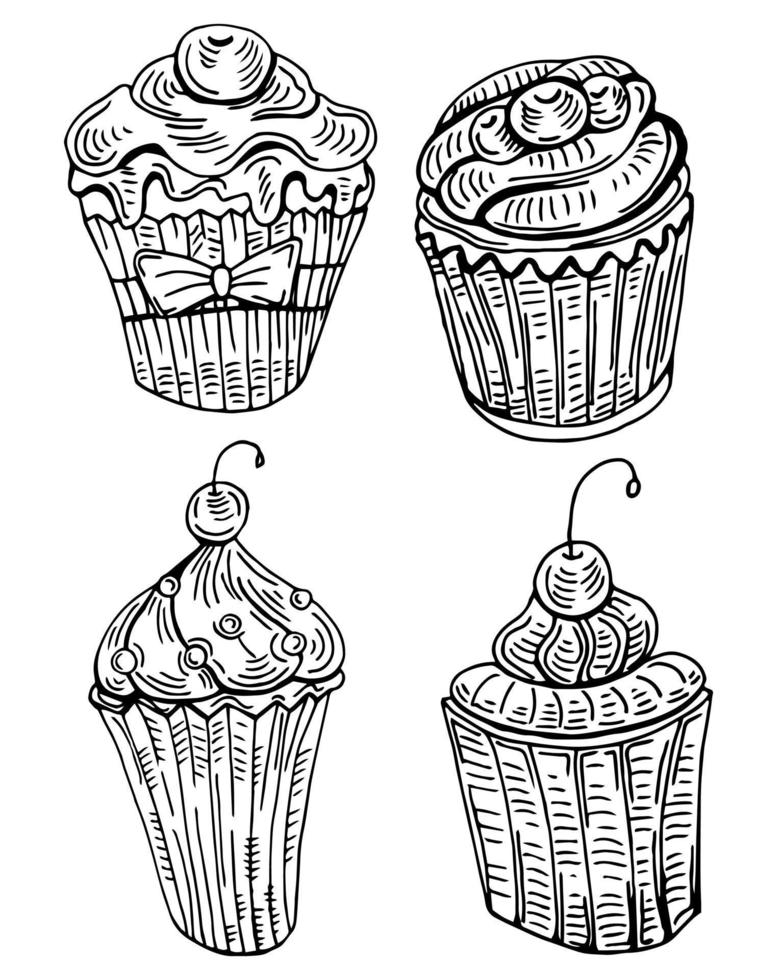 Vector illustration set of cupcake cakes, sweet set for your design.