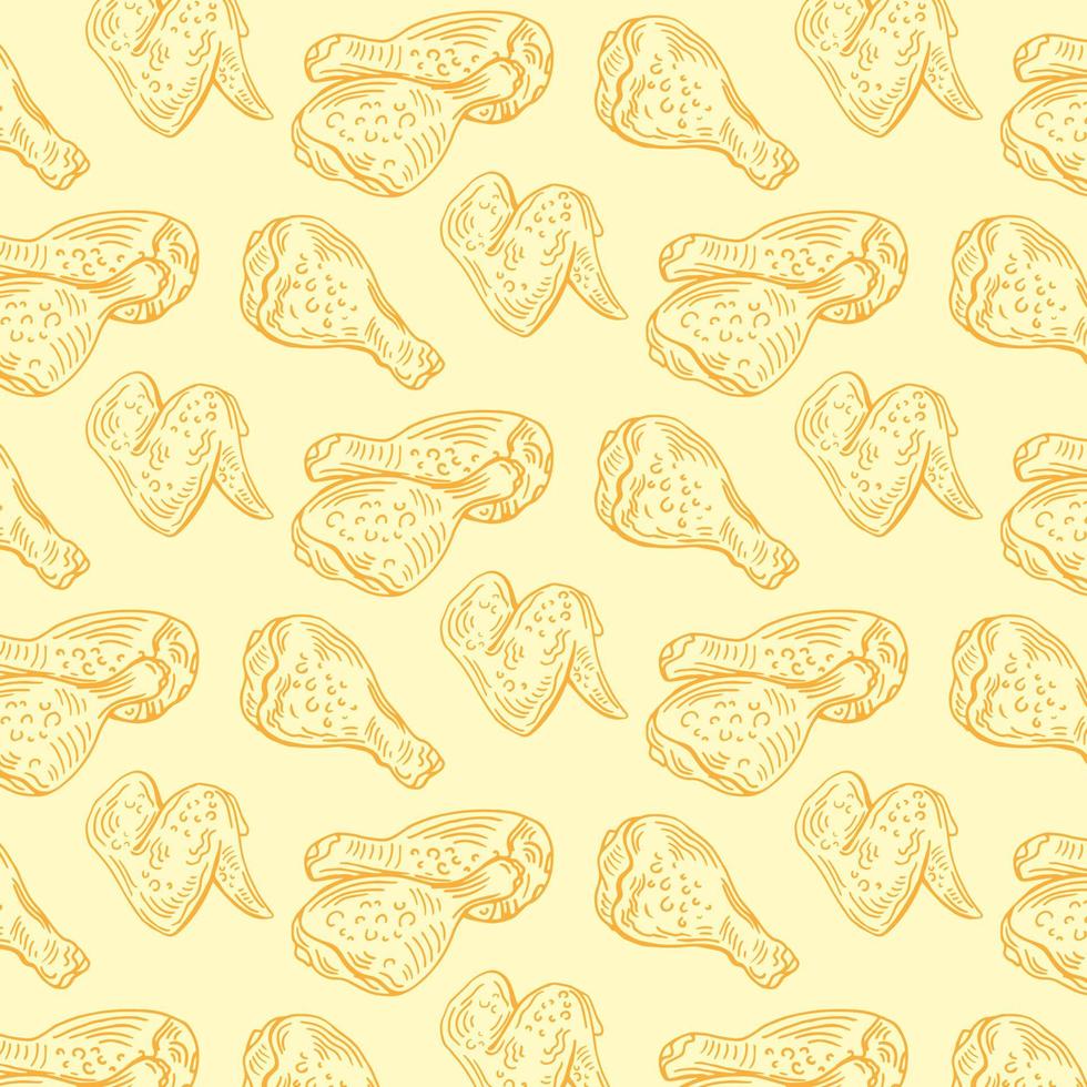 Crispy fried chicken pattern. Fast food pattern background vector