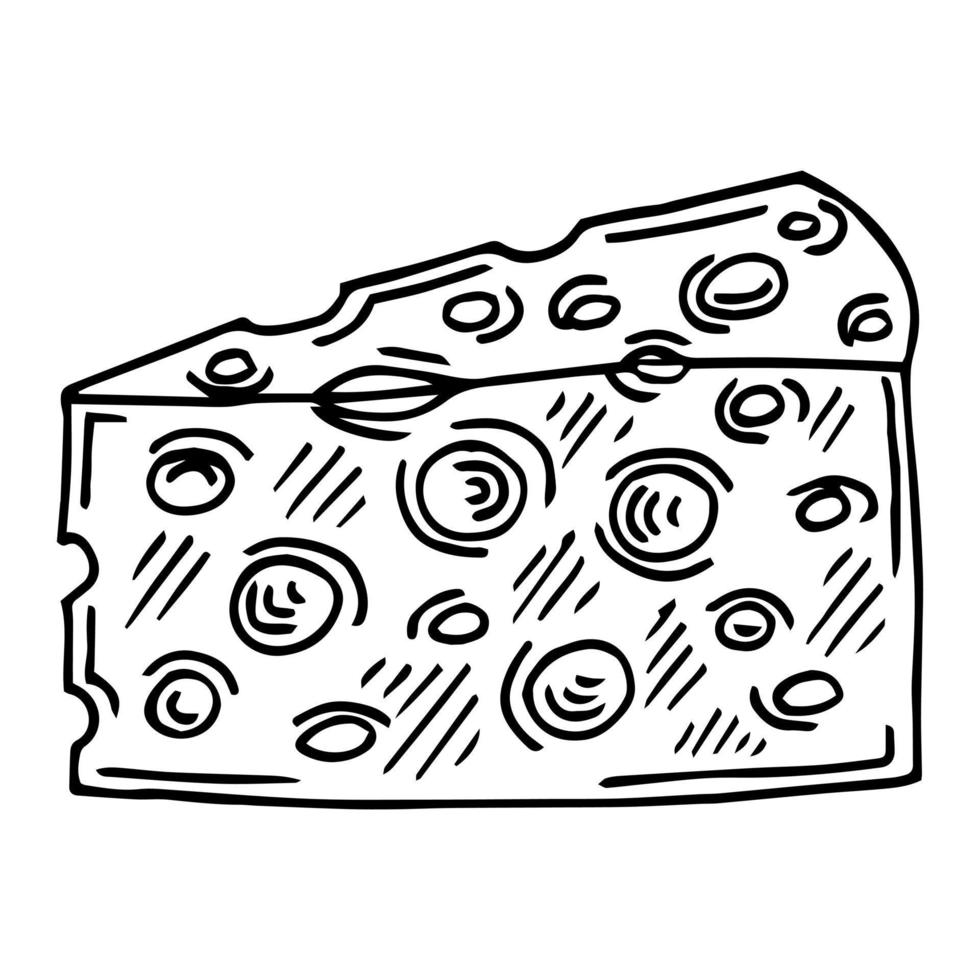 ilustración de dibujado a mano negro de dibujos animados de queso vector