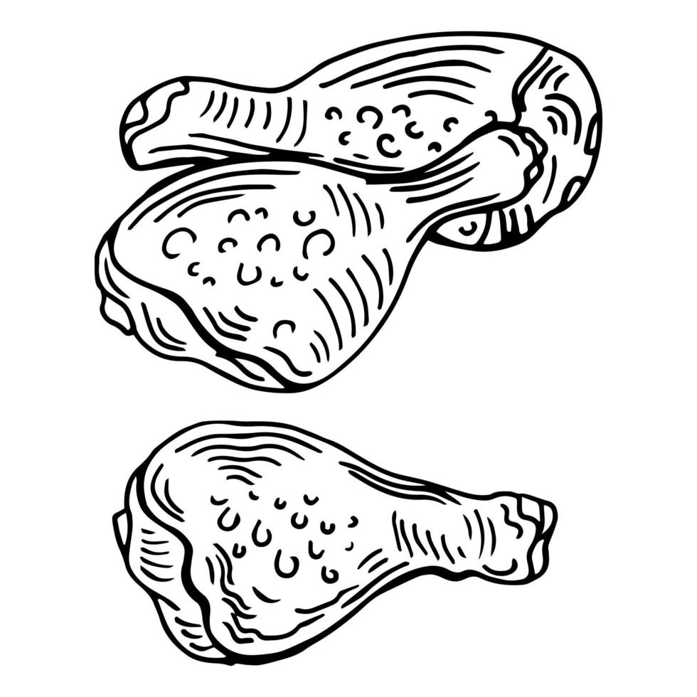 Chicken Drumstick Pair Hand Drawn outline set vector
