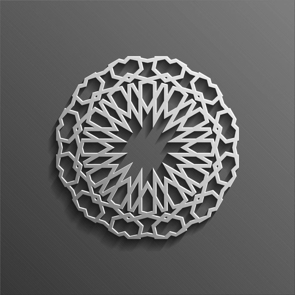 3d islámico sobre fondo de ornamento redondo de mandala oscuro diseño arquitectónico de textura musulmana. se puede utilizar para invitaciones de folletos, motivo persa vector