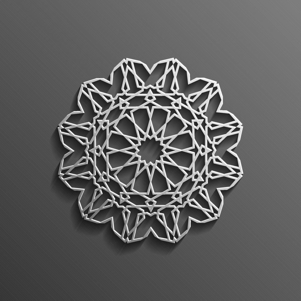 Islamic 3d on dark mandala round ornament background architectural muslim texture design . Can be used for brochures invitations,persian motif vector