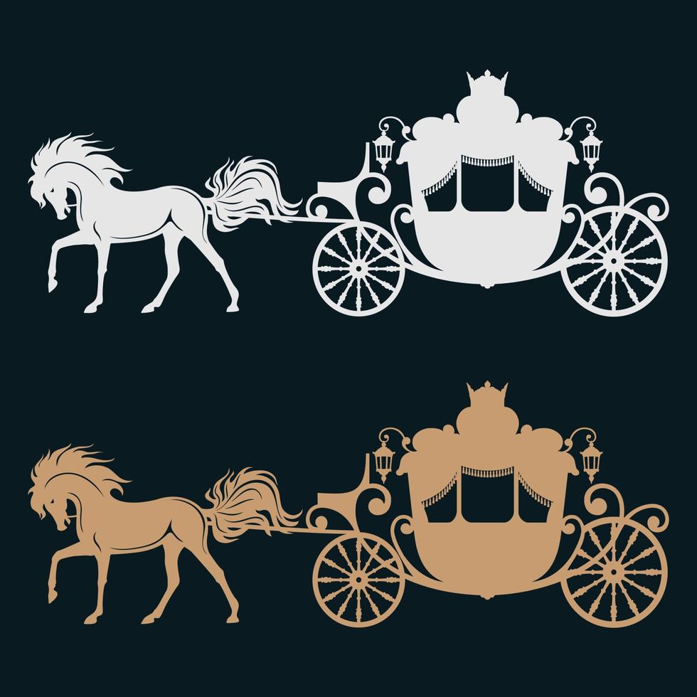Carriage with horse. Hansom-cab set. vector