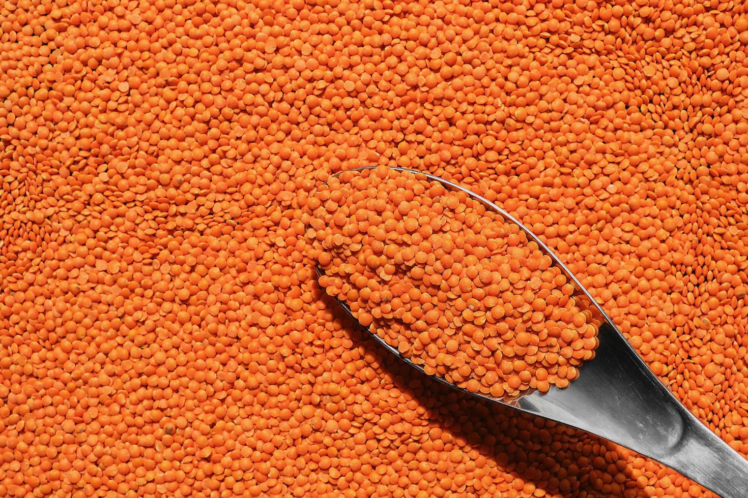 Vegetarian nutritional product - red lentils, vegetable protein, ingredient for soups layout on the table, top view. Idea for a banner and product advertisement, a backdrop for a recipe article photo