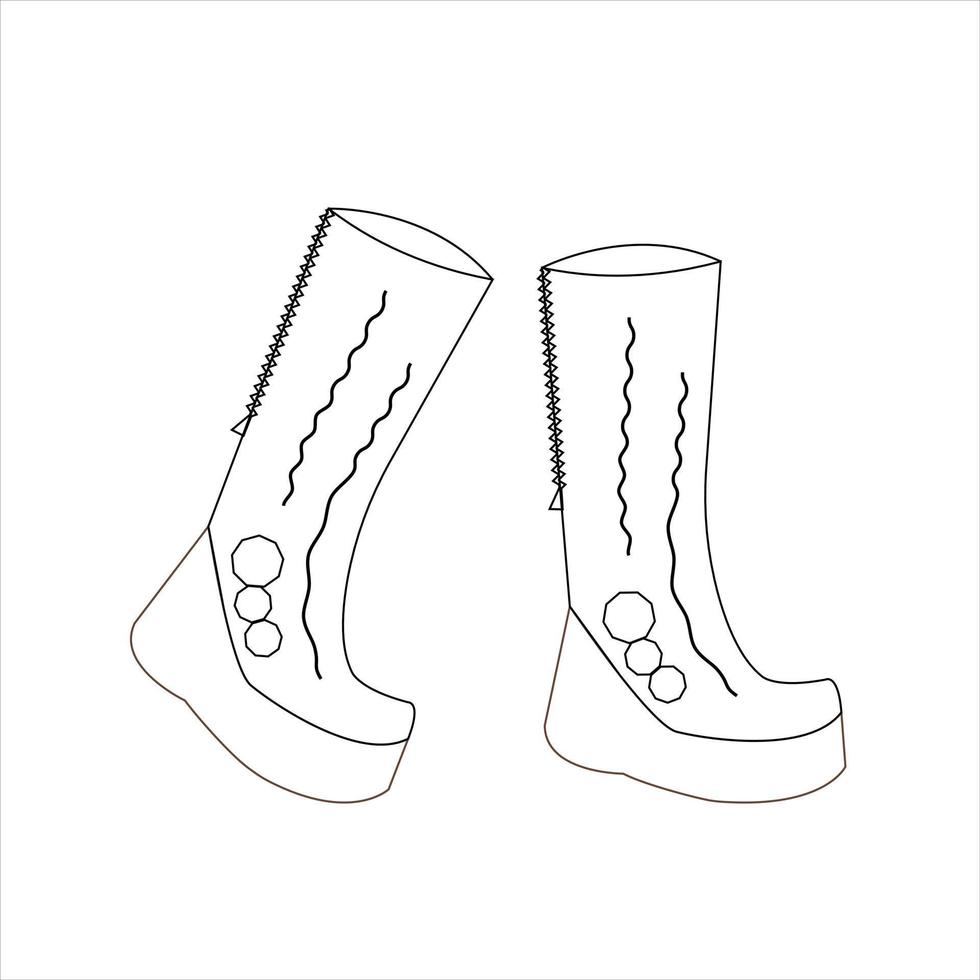 Coloring page. Women high boots, shoes autumn winter. Vector illustration.