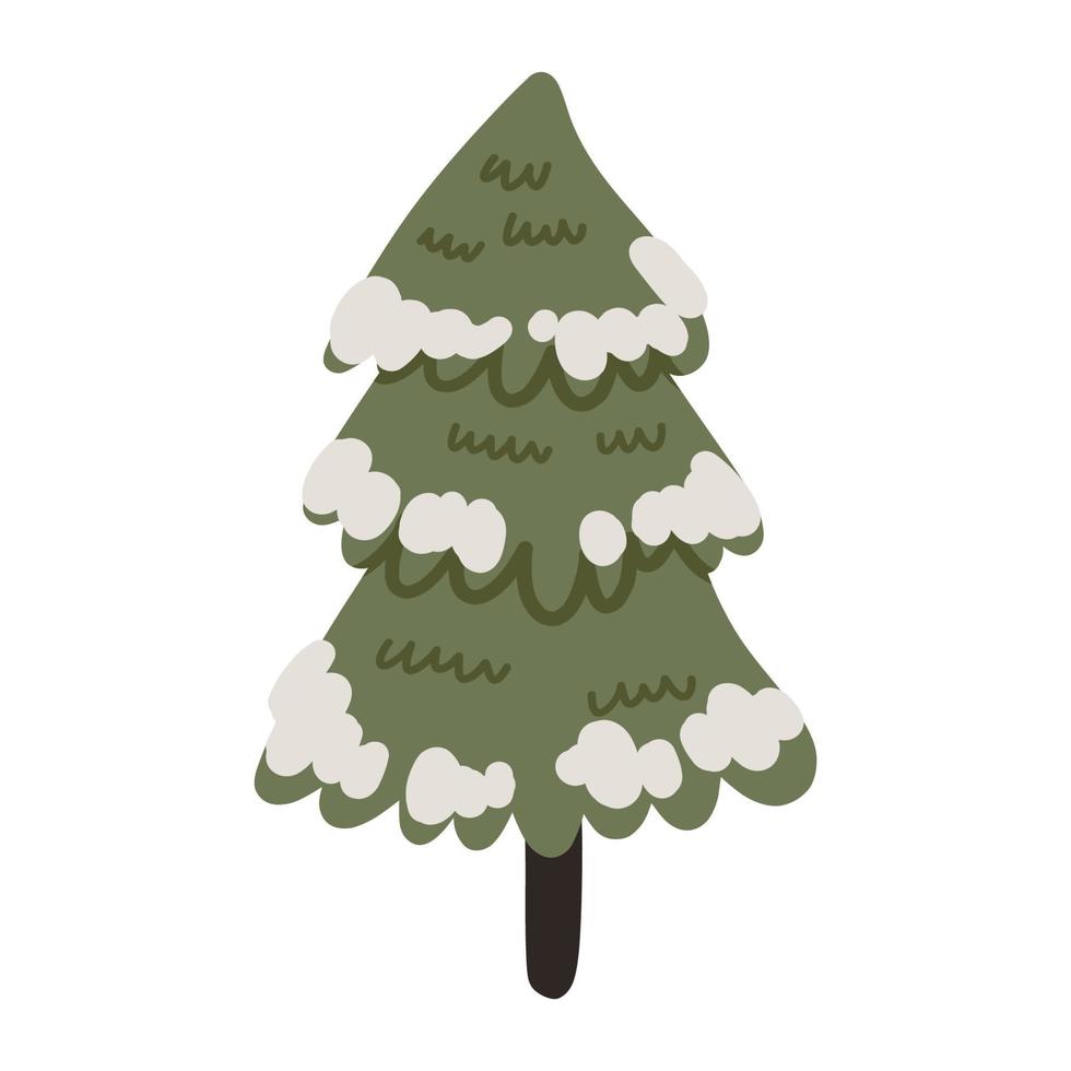 Snow covered Christmas tree. Hand drawn winter illustration vector