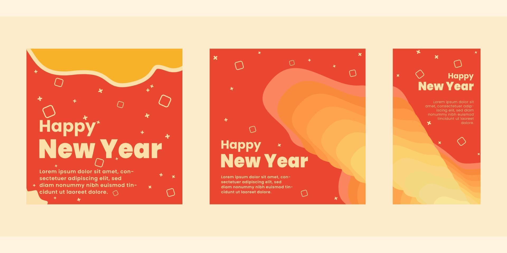 Set of three red yellow fluid background of social media pack template premium vector. vector