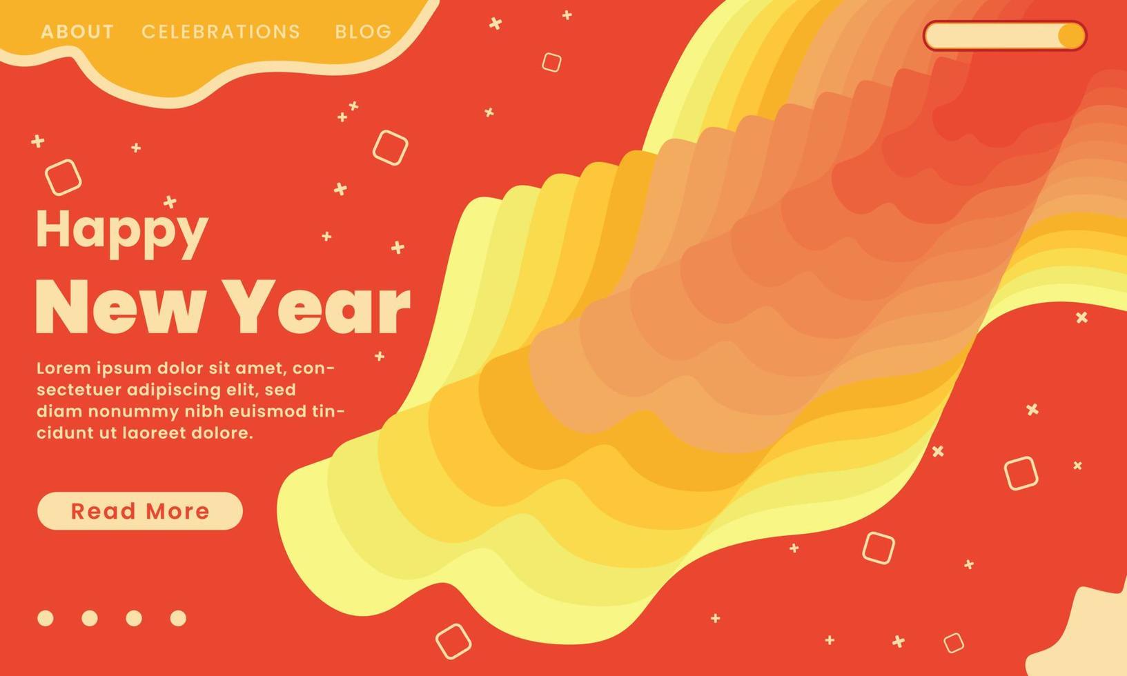 plantilla de página de inicio: diseño abstracto con colores rojo y amarillo. feliz año nuevo. vector
