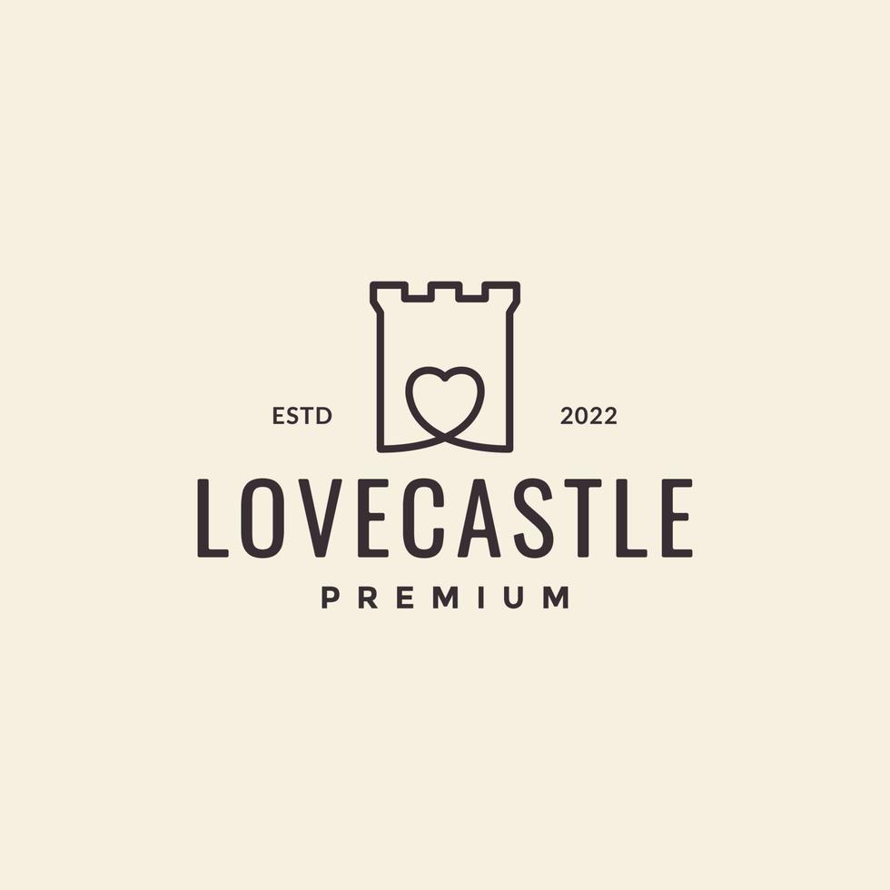 castillo con vector de diseño de logotipo de hipster de arte de línea de amor