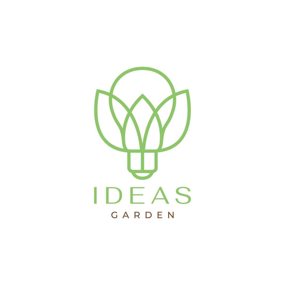 bulb lighting lamp ideas with leaf line minimalist logo design vector