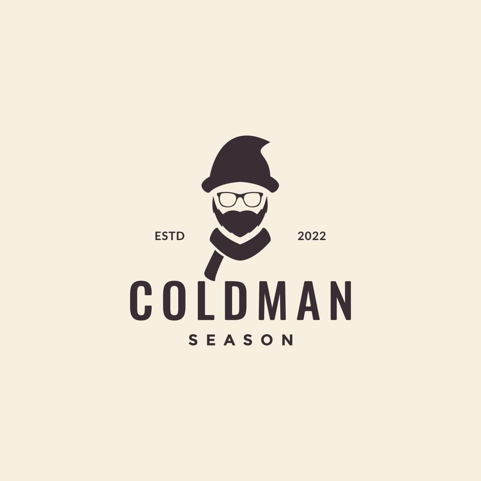 old man bearded cold with scraf hipster logo design vector