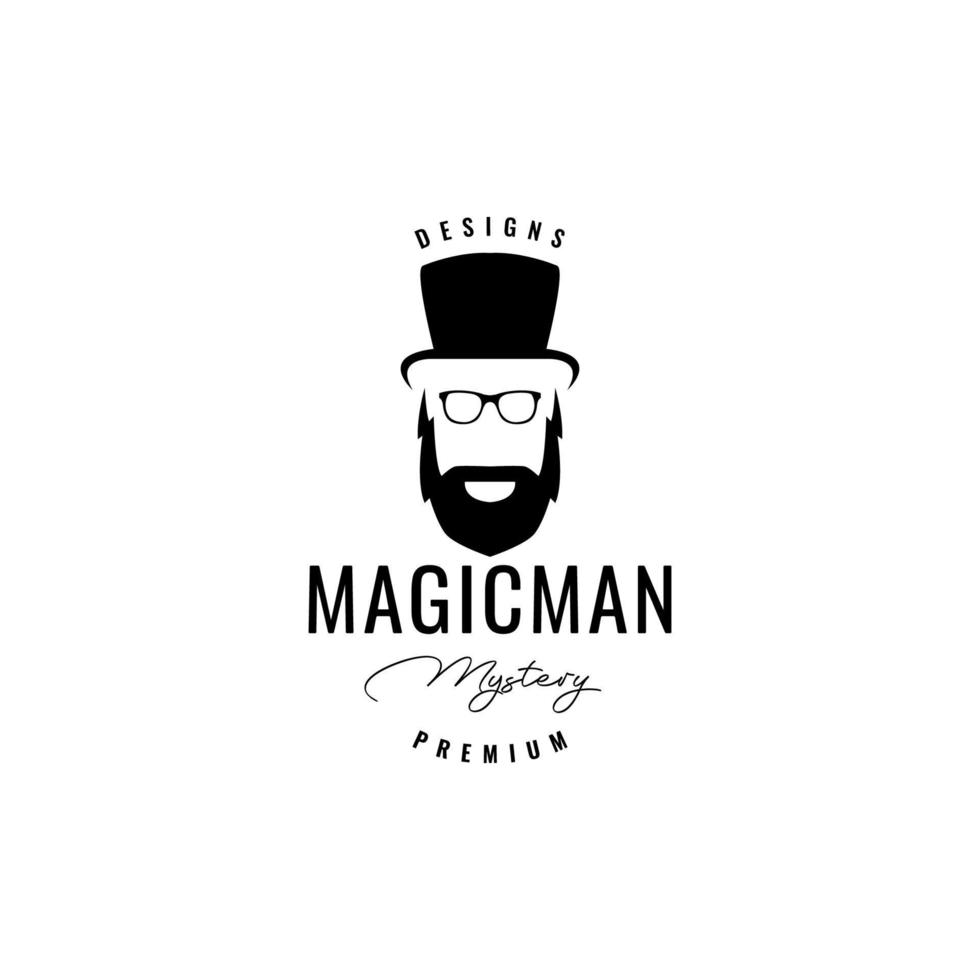 old man bearded magician with long hat logo design vector