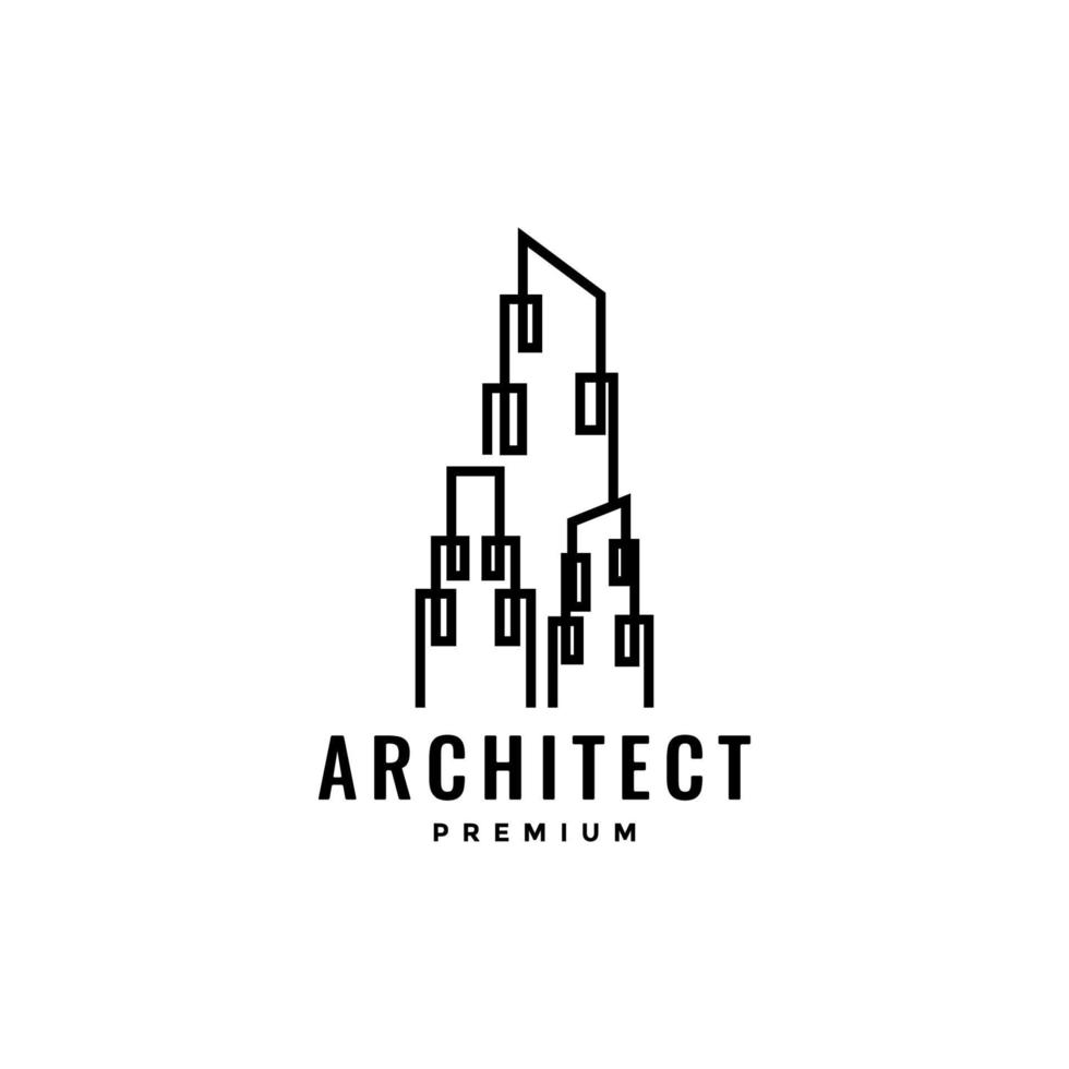 arquitecto estructura rascacielos líneas logo diseño vector