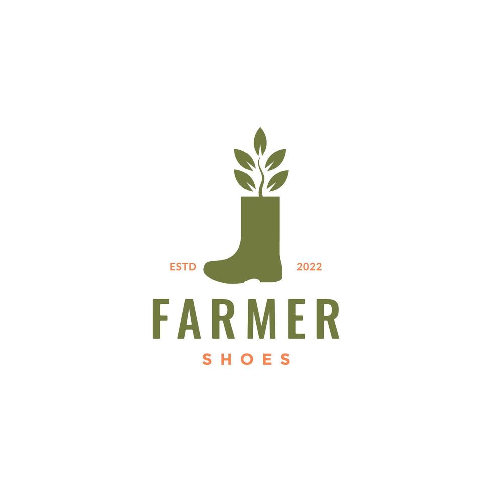 botas zapatos con vector de diseño de logotipo de agricultor de crecimiento vegetal