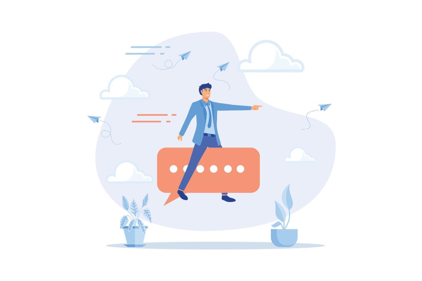 Effective communication for business leader, sending message, announcement or dialog for success, meeting talk or communicate idea concept, flat vector modern illustration