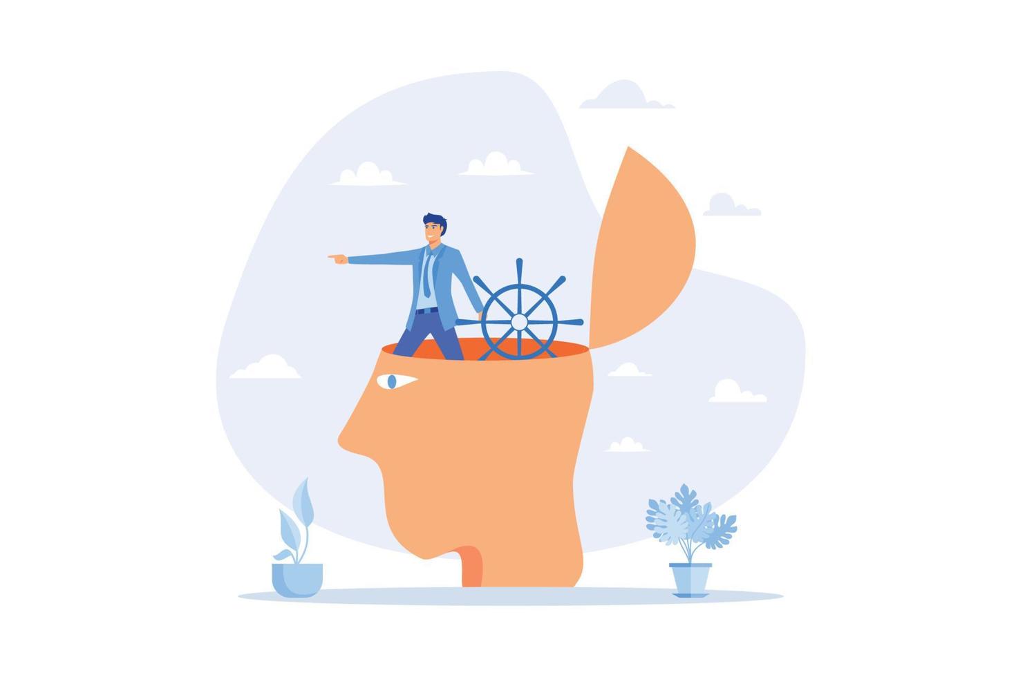 Self control or leadership thinking for business decision or guidance to the right direction, motivation, mindset or consciousness concept, flat vector modern illustration