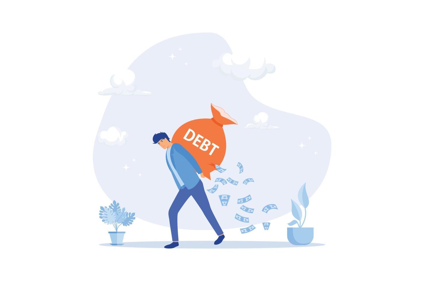Debt burden, financial obligation or loan payment, heavy load of money failure, mortgage or borrowing money problem concept, flat vector modern illustration